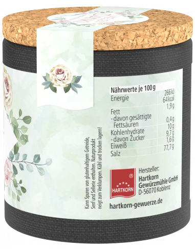 Rechte Rückseite mit hellgrünem Muster, Herstelleradresse und Barcode.