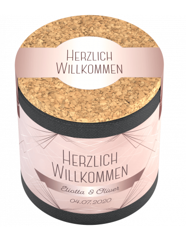 Gleiche Dose, etwas schräg fotografiert. Schrift und Design gut lesbar, Korkdeckel erkennbar.