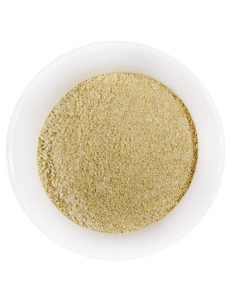 Weiße Schale mit feinkörnigem, hellgelbem Pulver