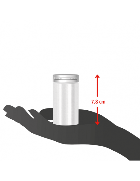 Schematische Darstellung eines Gewürzglases mit einer 7,8 cm Höheangabe in einer ausgestreckten Hand Schematische Darstellung eines Gewürzglases mit einer 7,8 cm Höheangabe in einer ausgestreckten Hand