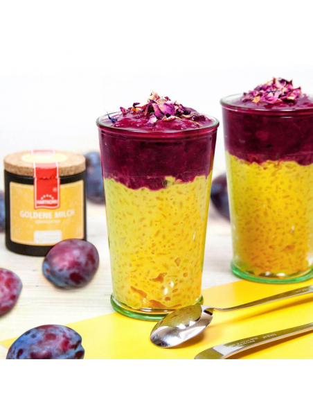 Gewürz in Anwendung - Goldener Milchreis mit Pflaumen-Topping