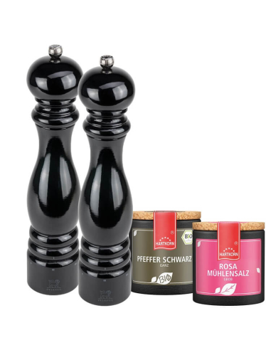 Peugeot black salt and pepper mill (30cm) in set with pink mill salt and pepper
