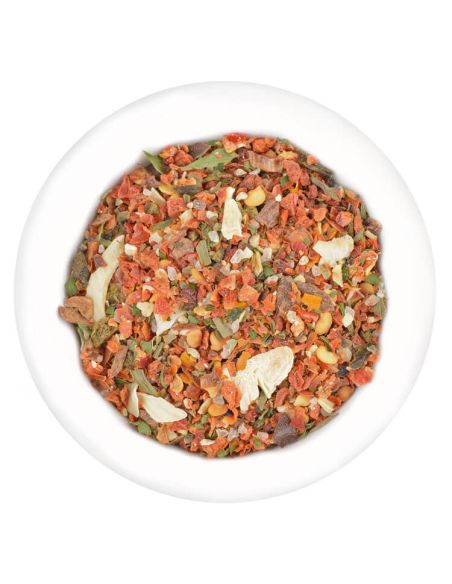 Bunte Gewürzzubereitung Currypulver in einer runden weißen Schale, Draufsicht – Gewürz der Sorte 'Arrabbiata Vesuvio'. Bunte Gewürzzubereitung Currypulver in einer runden weißen Schale, Draufsicht – Gewürz der Sorte 'Arrabbiata Vesuvio'.