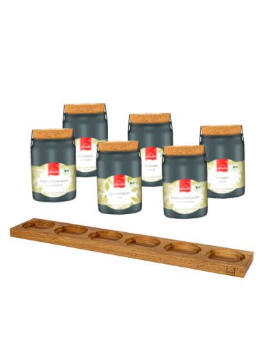 Kitchen herbs spice set with spice board