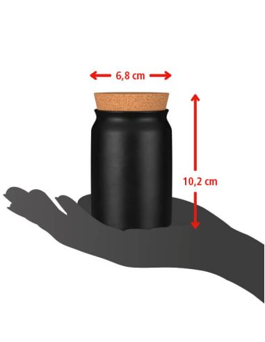 Pfeffer Harmonie Bio Gewürzmischung - Rote Pfeile zeigen Maße: Höhe 10,2 cm, Durchmesser 6,8 cm.