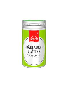 Gewürzdose mit Etikett und rotem Hartkorn-Loge, Aufschrift „Bärlauchblätter.