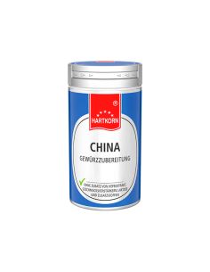 Gewürzdose mit blauem Etikett und rotem Hartkorn-Logo, beschriftet mit „CHINA GEWÜRZZUBEREITUNG"