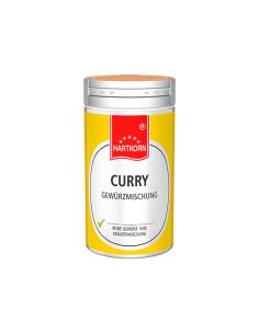 Gelbe Hartkorn-Dose mit Aufschrift Curry Gewürzmischung
