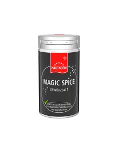 Schwarze Hartkorn-Dose mit rotem Etikett und der Aufschrift „Magic Spice Gewürzsalz