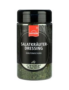 Schwarze Gewürzdose mit grünem Etikett und der Aufschrift „Salatkräuter“.