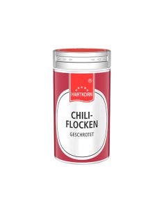 Rote Hartkorn-Dose mit der Aufschrift "Chiliflocken geschrotet