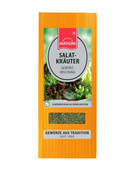 Orangefarbener Gewürzbeutel sichtbar ist – Produktname: „Salat Würzer“. Orangefarbener Gewürzbeutel sichtbar ist – Produktname: „Salat Würzer“.