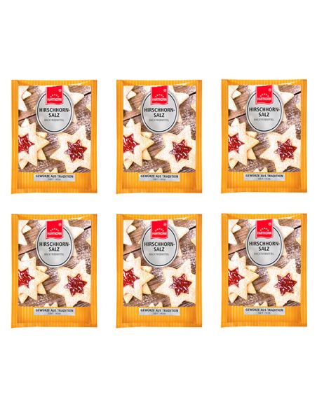 Mini-Bag Hirschhornsalz 6er Set auf dem Etikett sind sternchenförmige Prallinen abgebildet