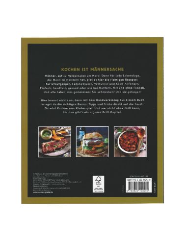 Rückseite des Buches mit Inhaltsbeschreibung und drei Beispielrezeptbildern.