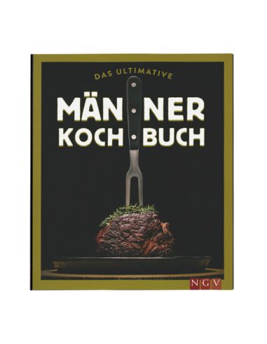 Schwarzes Buch mit dem Namen Männerkochbuch von vorne fotografiert