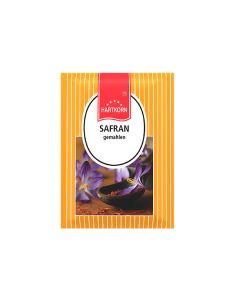Vorderseite einer gelben Gewürztüte mit Safran-Aufdruck