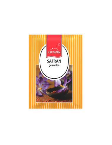 Vorderseite einer gelben Gewürztüte mit Safran-Aufdruck