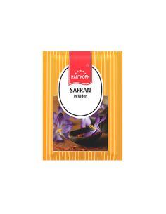 Vorderseite einer gelben Gewürztüte mit Safran-Aufdruck