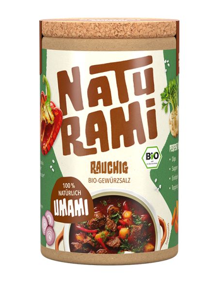 Rauchiges Bio-Gewürzsalz „Naturami“ mit Umami für BBQ & deftige Speisen.