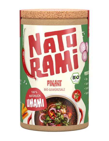 Pikantes Bio-Gewürzsalz „Naturami“ mit Umami-Effekt für würzige Gerichte.