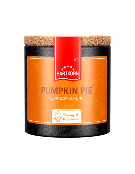 Pappdose mit Korkdeckel und rotem Etikett, beschriftet mit „Pumpkin Spice"