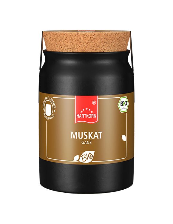 Bio Muskatnüsse ganz Gewürz, Keramiktöpfchen
