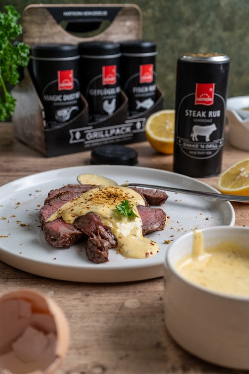 Blitz-Hollandaise mit Steak Rub