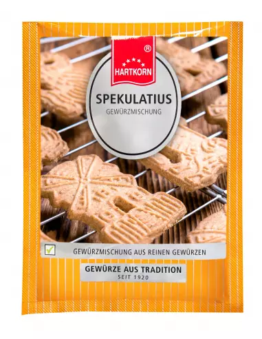 Vorderseite eines gelben Flachbeutels mit Gewürzmischung für Spekulatius.