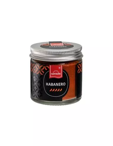 Hartkorn Habanero – sehr scharfes Chilipulver im Glas mit silbernem Schraubdeckel