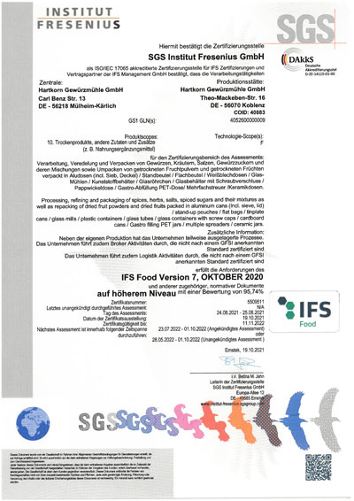 IFS Zertifikat 2021 Hartkorn Gewürzmühle GmbH