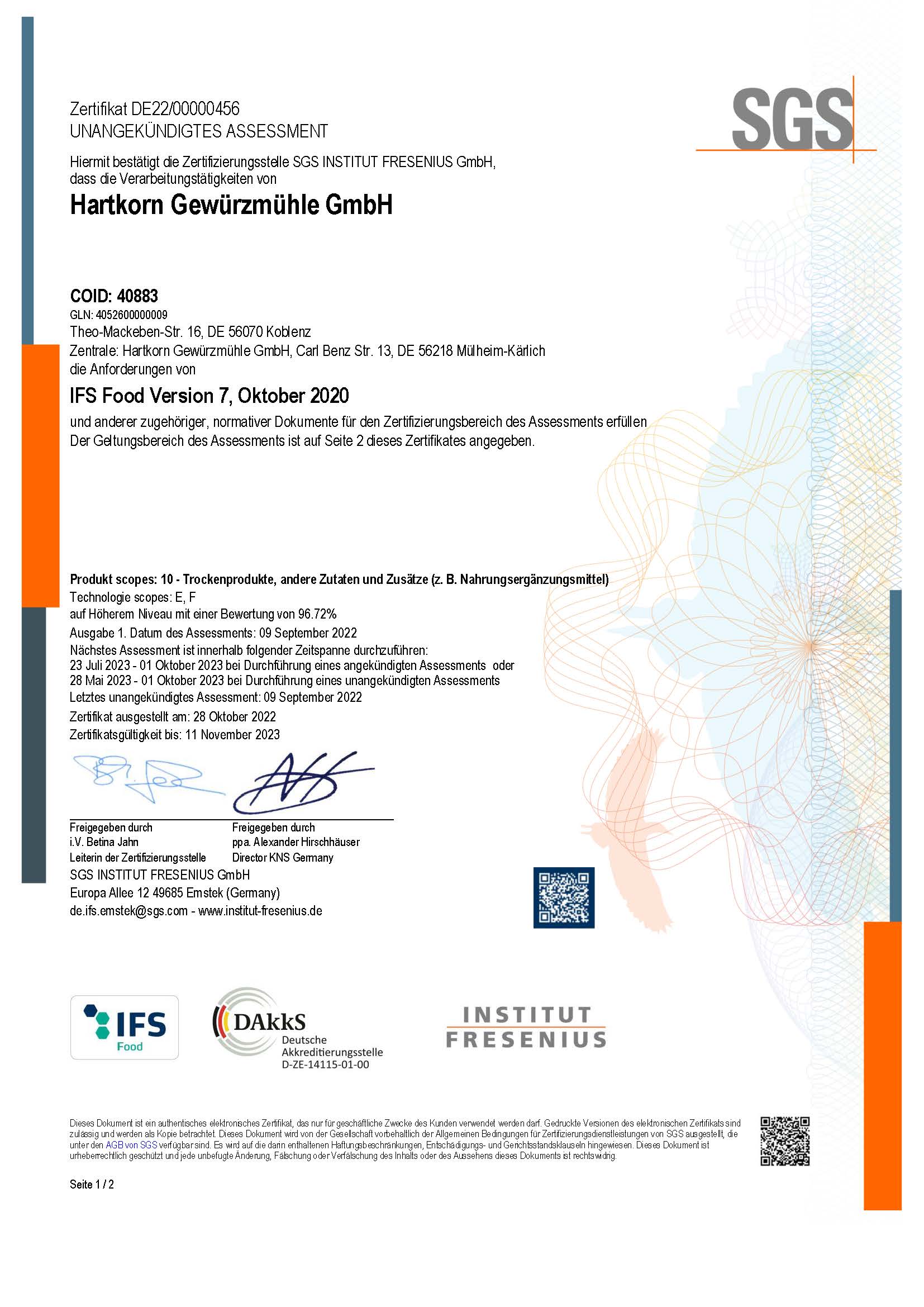 IFS Zertifizierung Hartkorn Gewürzmühle GmbH